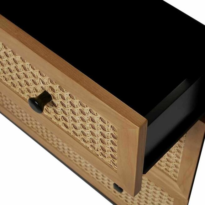 Komoda Leona Czarny Matt Rattan 3 Szuflady Boho Retro 80 cm
