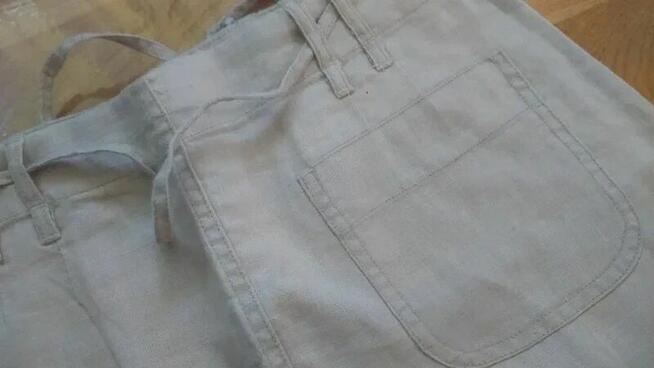 Spódnica HM lniana beż jasny z kieszeniami M midi len