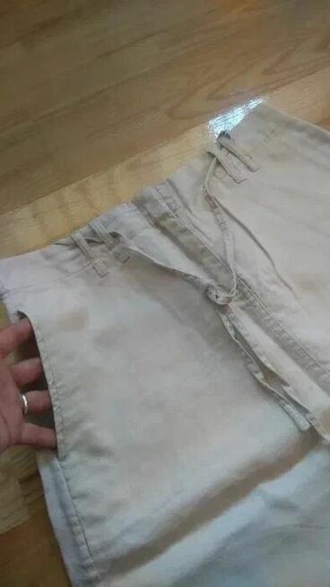 Spódnica HM lniana beż jasny z kieszeniami M midi len