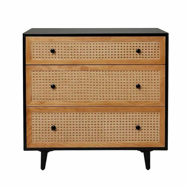 Komoda Leona Czarny Matt Rattan 3 Szuflady Boho Retro 80 cm