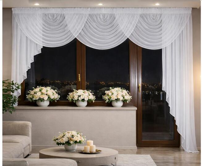 Lambrekiny, szycie firan, lambrekin w kwiaty, firany wody