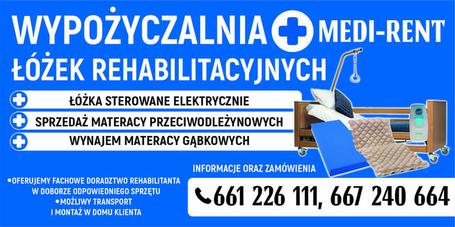 Wynajem sprzętu, łóżka rehabilitacyjne