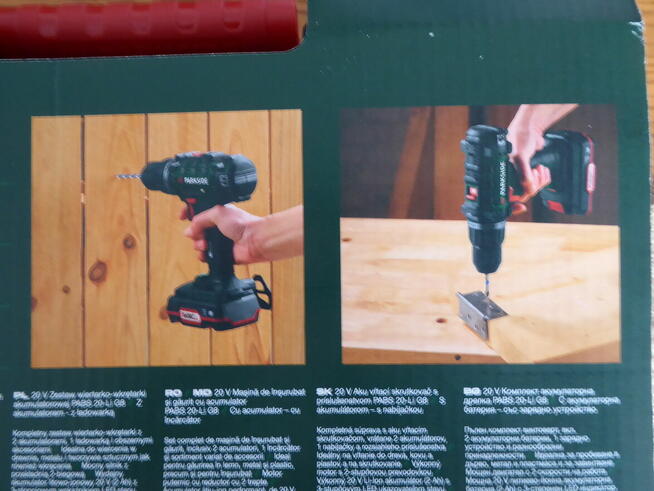 PARKSIDE PABS 20-Li G8 z 2aku 4Ah i 2Ah, ład 2,4A + 75 akces