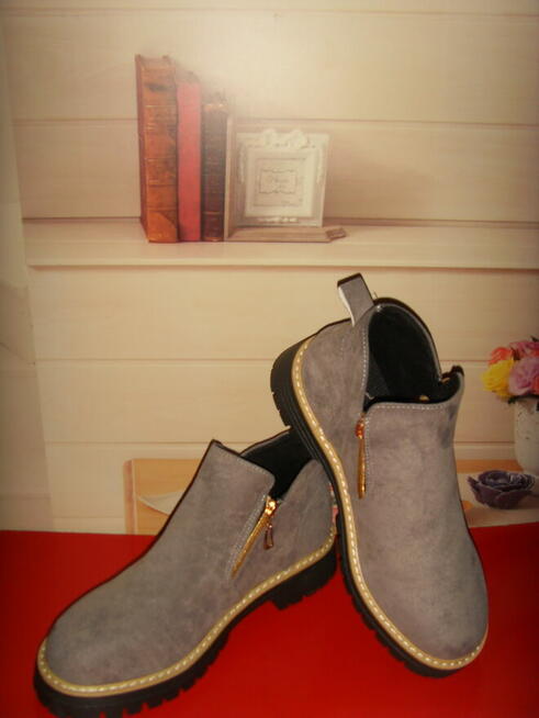 BOTKI DAMSKIE, SZARE, STYL CASUAL, NOWE, TANIO