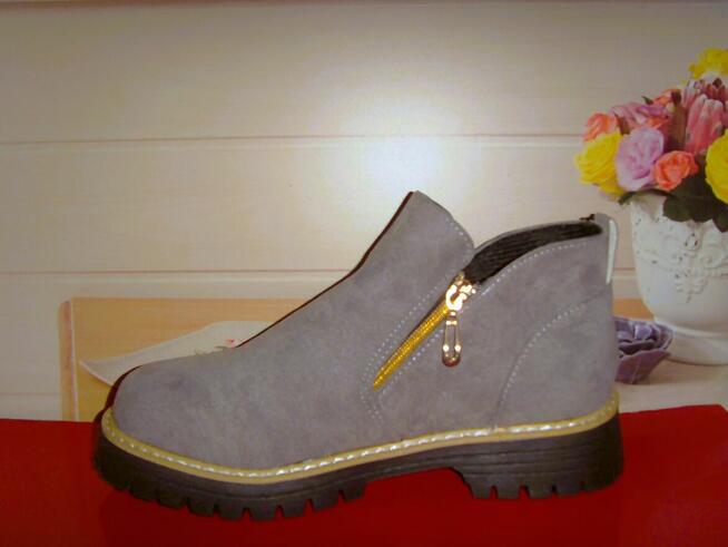 BOTKI DAMSKIE, SZARE, STYL CASUAL, NOWE, TANIO