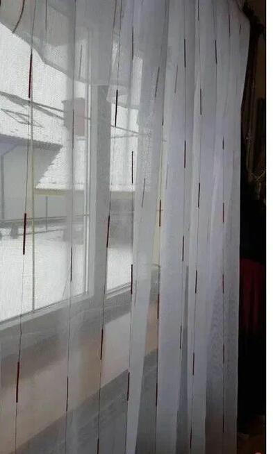 Biała w prążki wrzos (fiolet) wys 300 x 160 cm firanka siate