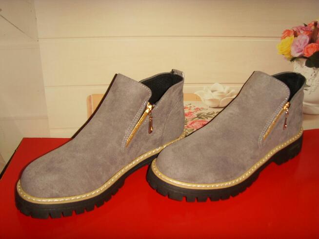 BOTKI DAMSKIE, SZARE, STYL CASUAL, NOWE, TANIO