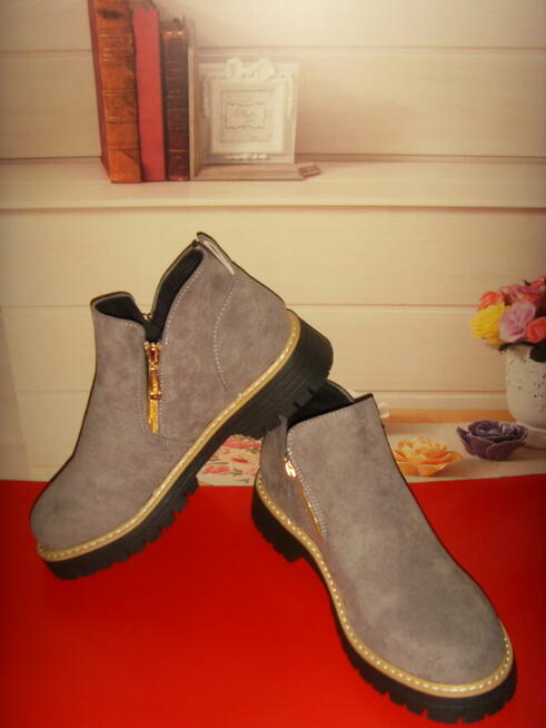 BOTKI DAMSKIE, SZARE, STYL CASUAL, NOWE, TANIO