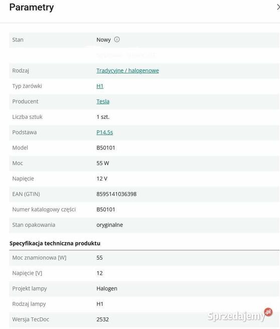 Żarówka samochodowa o długiej żywotności.TESLA H1 12V 55W