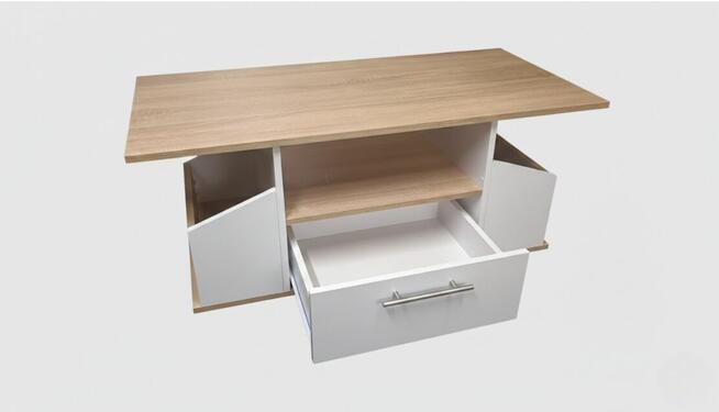 Stolik Kawowy Ława Junata Dąb Sonoma Biały 110cm ZŁOŻONY