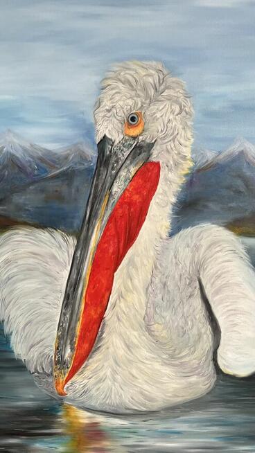 Dalmatyński pelikan. Obraz olejny 100x80 cm