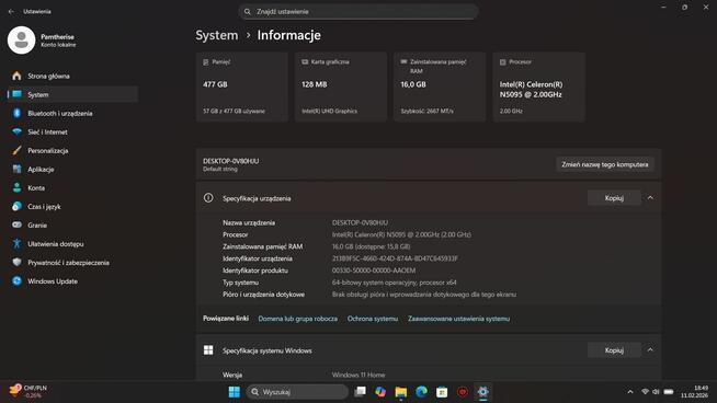 Laptop Pantherise 16GB RAM | 512GB SSD| jak nowy + gwarancja