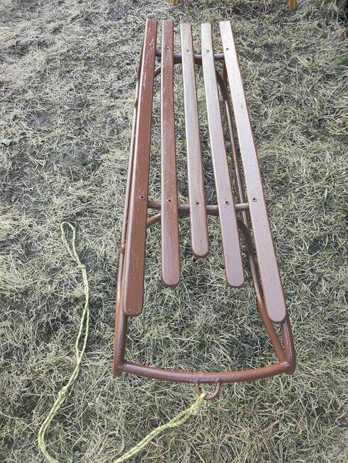 Mocne Sanki Metalowe drewniane brązowe