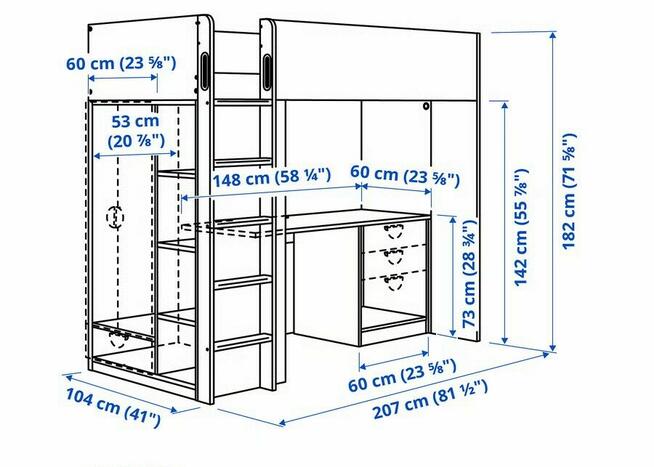 IKEA łóżko na antresoli SMASTAD białe