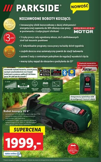 Nowa kosiarka robot Parkside PMRDA 20-Li B2 + garaż PUMRG A1