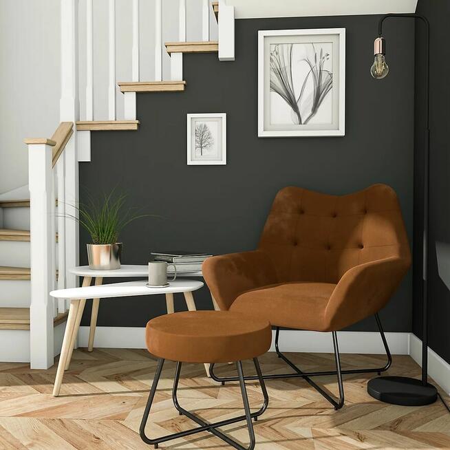 Fotel Turio Welurowy Spalona Pomarańcza Aksamitny Salon Loft