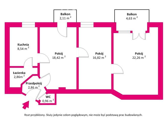 Mieszkanie w kamienicy,2 balkony, 3 pokoje