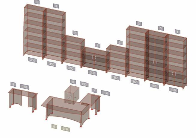Ładne meble biurowe w kolorze ciemnego orzecha.