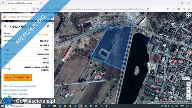 sprzedam działkę 3,54h-centrum Łosic przy jeziorku Dojazd drogą asfaltową od ul.Rzecznej