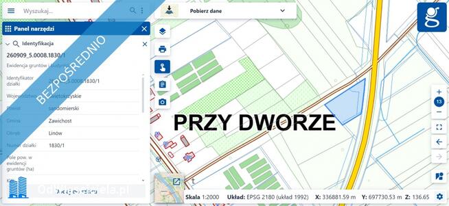Działka budowlana z warunkami zabudowy 1330m Linów 1830/1