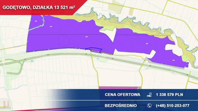 Działka 1,35 ha Godętowo gm. Łęczyce przy trasie S6