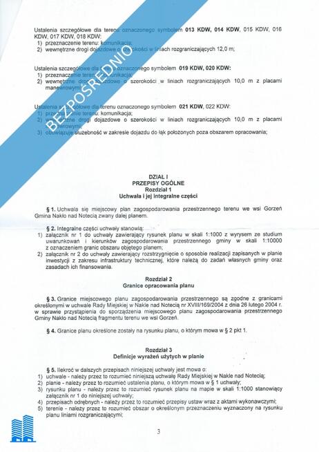 Działki pod budownictwo mieszkaniowe, na nieuciazliwy przemysł i usługi w Gorzeniu gm. Nakło.