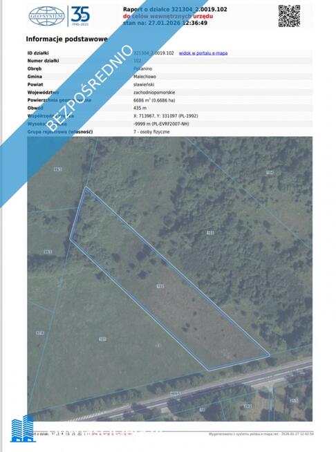 Działka Kawno 6400m2 DK6 droga krajowa nr 6 zachodniopomorskie