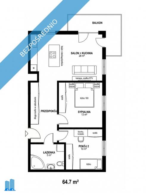 3-pok, 64,7 m² | Jagodno – ul. Vivaldiego | Balkon, garaż, komórka