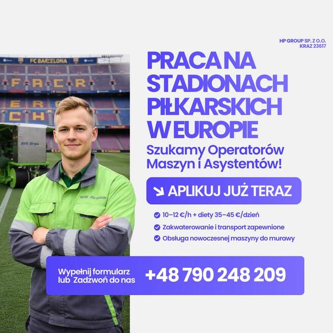 Operator/Operatorka Maszyn – Instalacja Murawy Hybrydowej