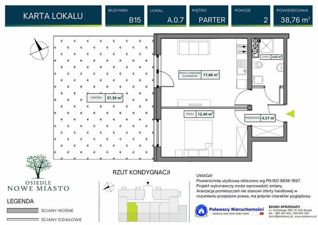 2 pokojowe z ogródkiem 38,76 m2 ul. Dywizjonu 303