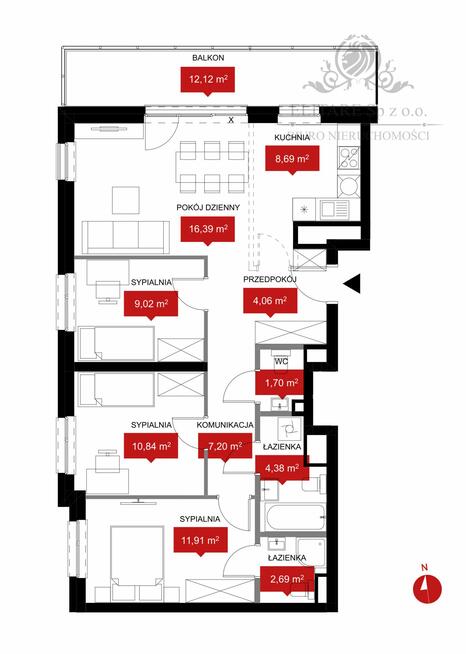 Mieszkanie pow. 76,88m2, 4pok,3łazienki,balkon 12,12m2 /widok na rzekę