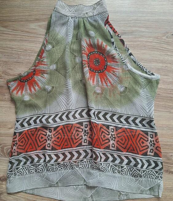 Transparentna bluzka etno top z dekoltem halter 38 elegancka
