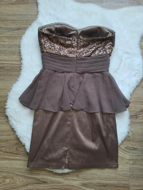 Sukienka Eva & Lola cekinowa brązowa błyszcząca impreza 36 S