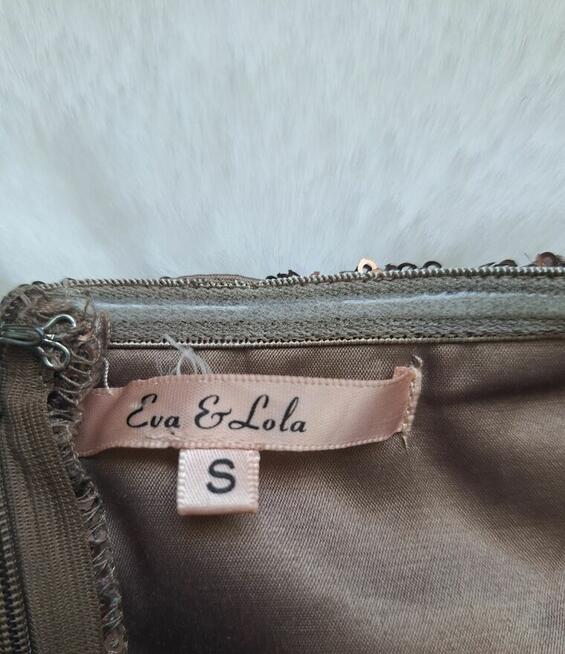 Sukienka Eva & Lola cekinowa brązowa błyszcząca impreza 36 S