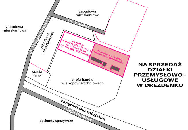Działka przemysłowo-usługowa z halami w Drezdenku