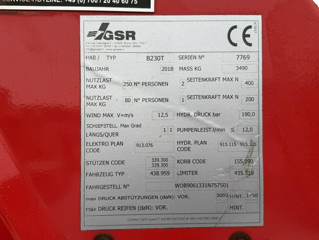 Mercedes Sprinter Podnośnik Koszowy 23m GSR B230T Zwyżka Palfinger Ruthmann Wumag P7