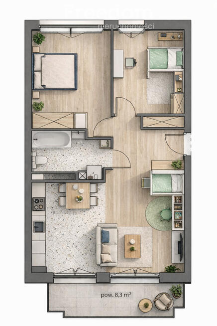Apartament z widokiem na las, os. Franciszkańskie.