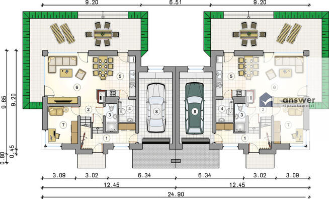 BLIŹNIAK ODDZIELONY GARAŻAMI - ŚCINAWA