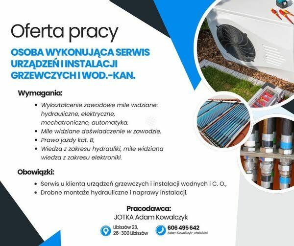Serwisant / Hydraulik – serwis kotłów, i instalacji