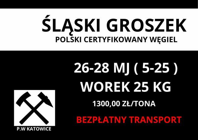ŚLĄSKI Węgiel Groszek Certyfikowany 26 MJ - DARMOWA DOSTAWA