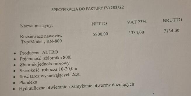 Sprzedam rozsiewacz do nawozów Altro 800