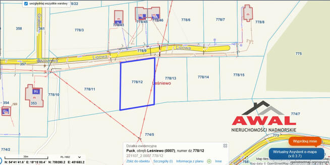 Działka inwestycyjna Leśniewo gm. Puck, Lipowa