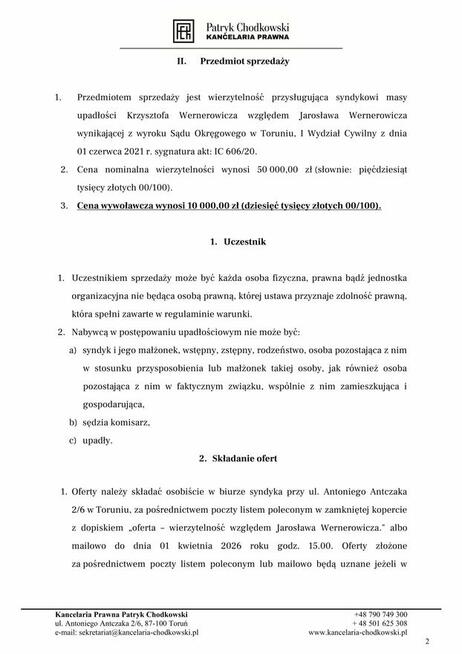 Syndyk sprzeda wierzytelność