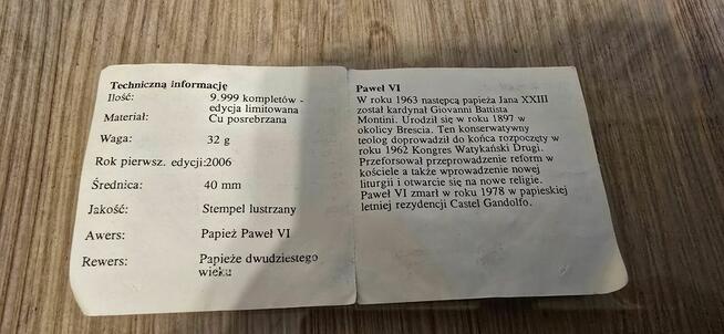 Medal Papież Paweł VI Posrebrzany