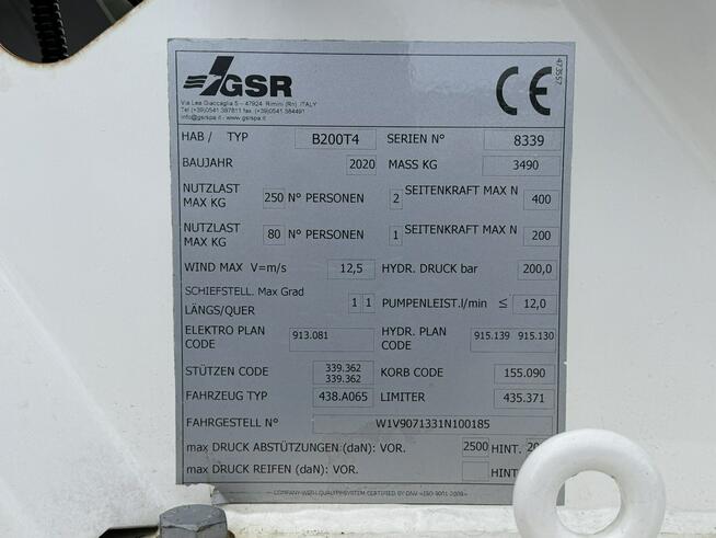 Mercedes Sprinter Podnośnik Koszowy 20m GSR B200T4 Zwyżka Palfinger Ruthmann Wumag P7