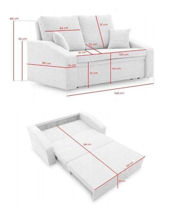 Sztruksowa łóżko sofa rozkładana DORMA