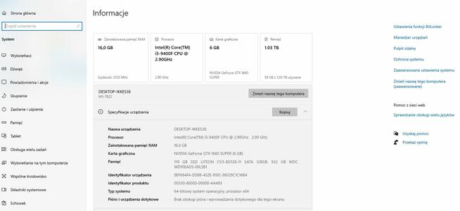 Komputer Gamingowy ARGB i5 9400f, gtx 1660 6gb super 16gb dd