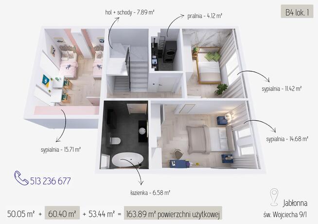 3 kondygnacje użytkowe - 163.89 m² - JABŁONNA
