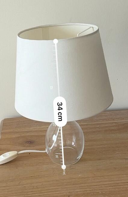 Lampka stołowa ze szklaną podstawą - biały abażur, 34 cm