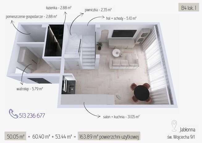 3 kondygnacje użytkowe - 163.89 m² - JABŁONNA